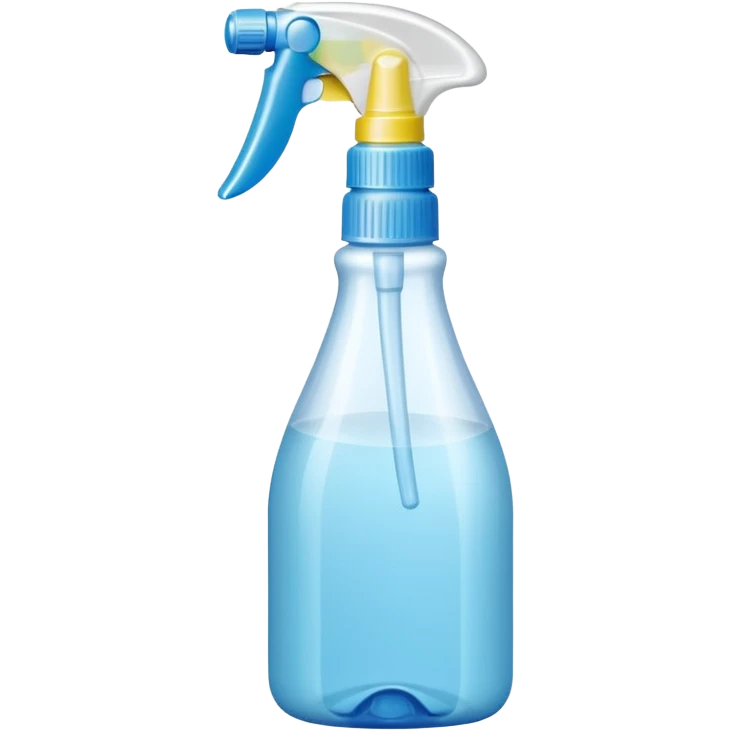 plastic spray bottle with simple trigger top and translucent body filled with clear liquid, practical shape, subtle grip texture on neck, no branding, slight reflection on plastic, no label, no cloth, no surface, soft lighting, subtle shadows, emoji scale emoji