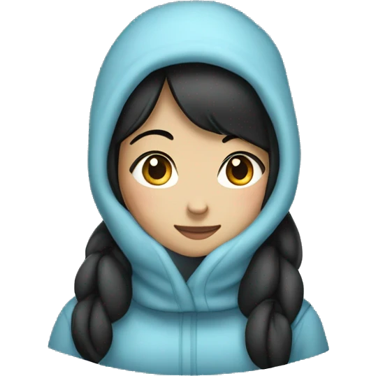 Black haired Asian girl sitting with legs straight and out stretched in winter cloths  emoji