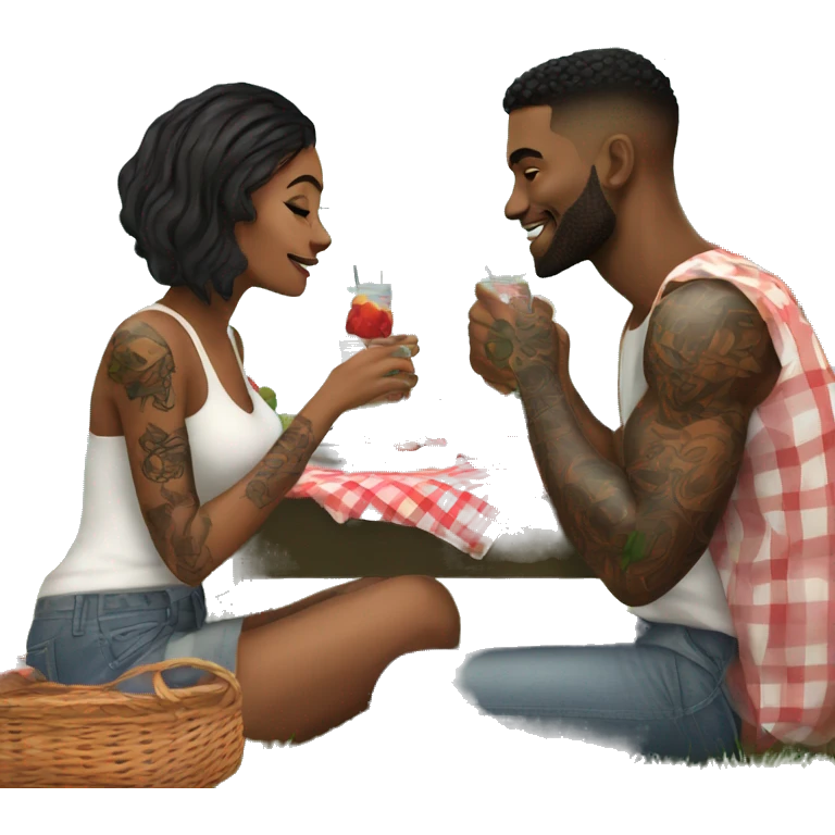 Romantic picnic date for beautiful tattooed couple emoji