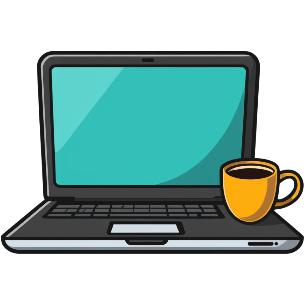laptop with a coffee cup next to it emoji