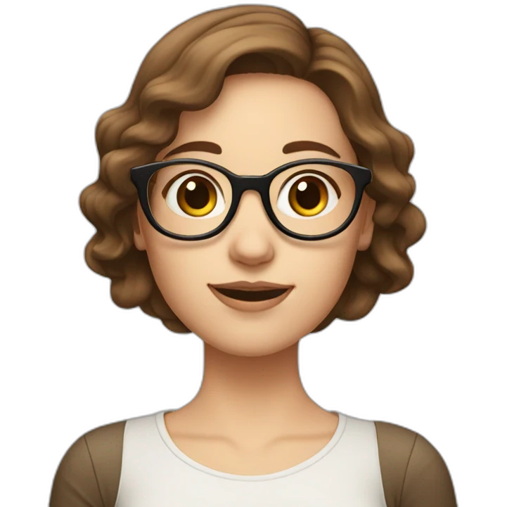 white girl brown hair wearing rounded glasses raising a hand emoji