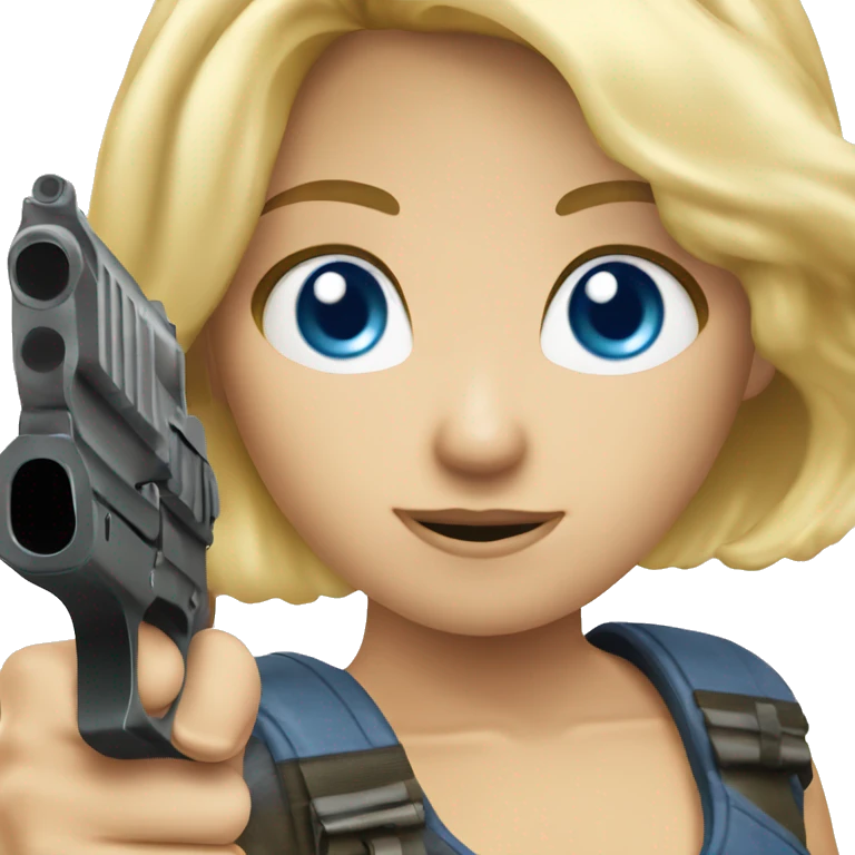 Blonde hair blue eyes girl holding gun up emoji