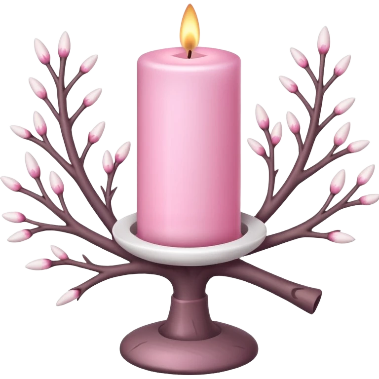 Pink candle holder with white tree branches around it and a beautiful white candle emoji
