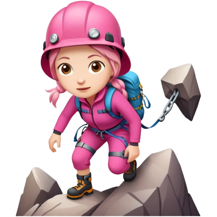 female mountain climber wearing pink clothes emoji