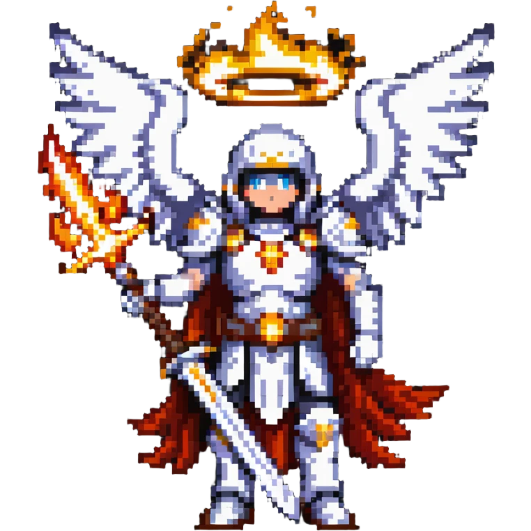 Michael the archangel with wings, armor, and a flaming sword. Divine warrior angel with a halo. emoji