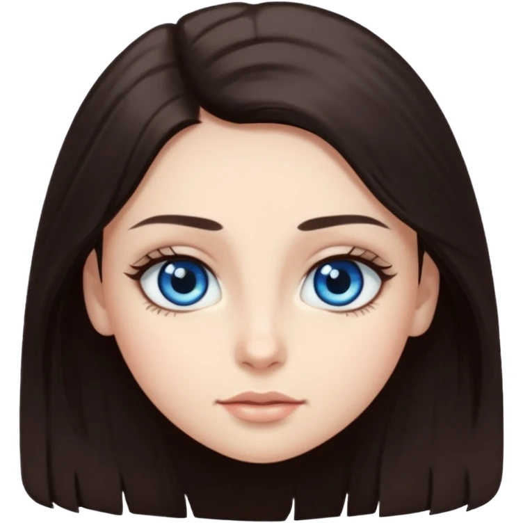 long dark brown hair with big blue eyes and long dark eyelashes round face emoji