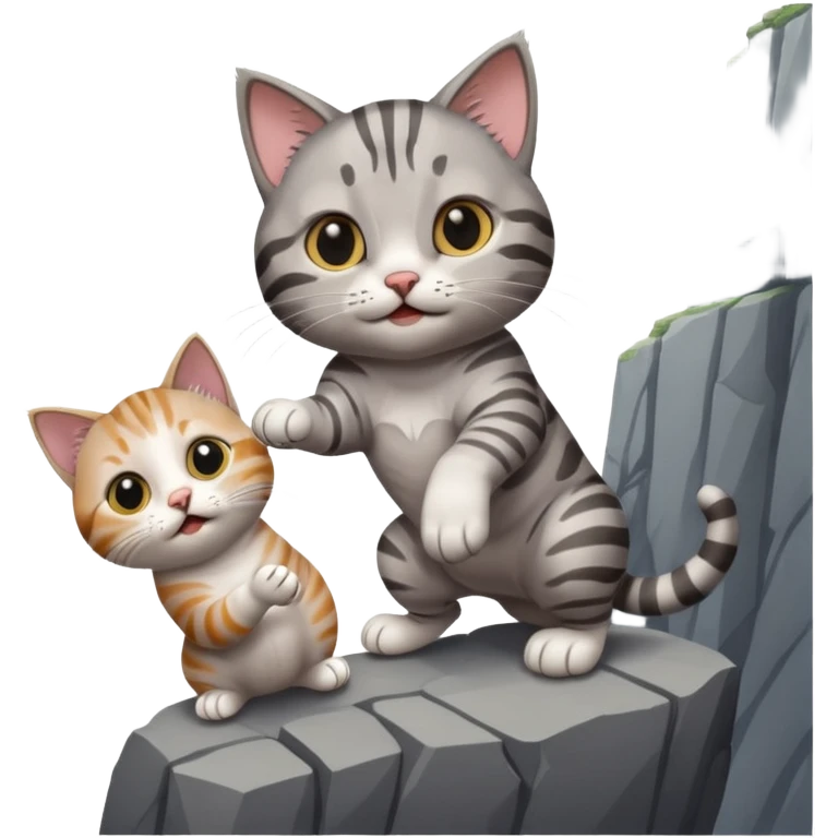 a cat holding another cat hand that fall under cliff emoji