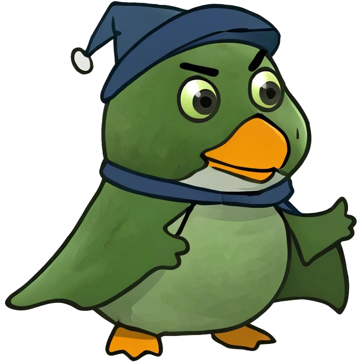Wizard penguin with a hat and a cape emoji