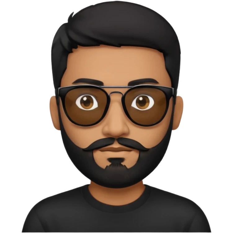 Indian man with  black hair and beard and black sunglasses and black jumper emoji