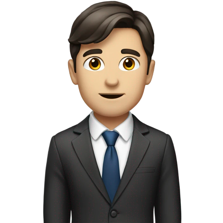 Can you make it small Young man with dark brown hair, fair skin accountant in suit with great jawline emoji