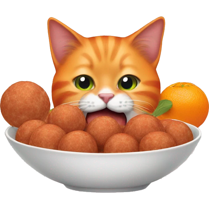 Orange cat eating meatballs ￼ emoji