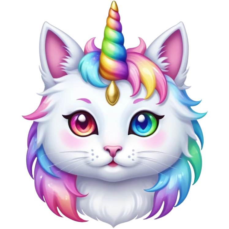 Cute unicorn cat with rainbow horn and sparkly eyes emoji