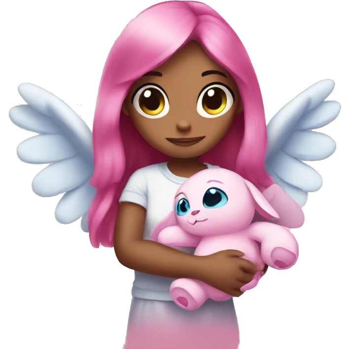 angel from stich in pink with a plushee in her hands emoji