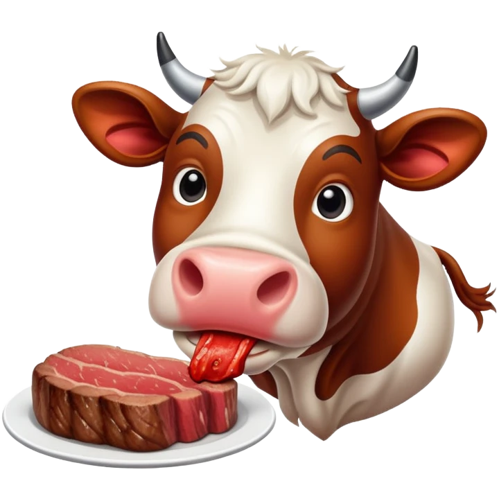 A cow eating a steak emoji