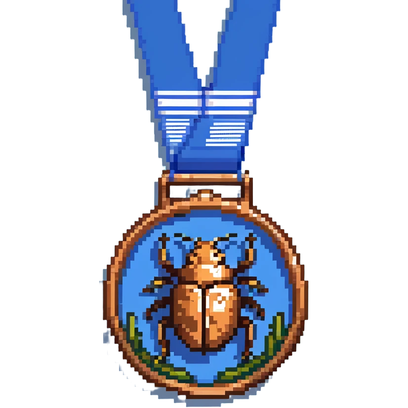 A bronze medal with a beetle icon and 'Bug Hunter' text, Discord style emoji