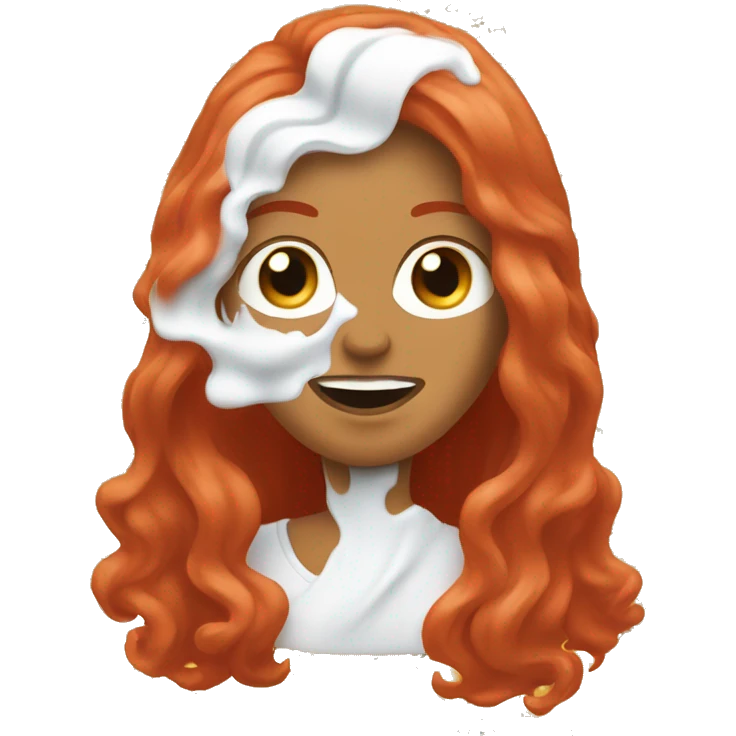 Red long haired Woman with shaving cream on her face emoji