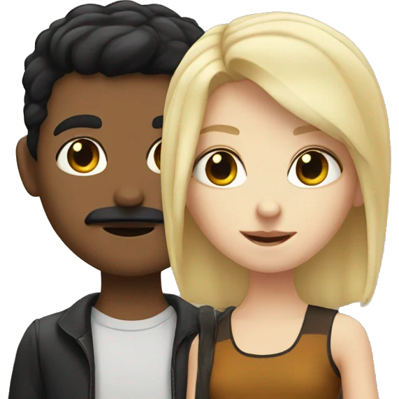 blonde girl with white boy with black hair and a mustache emoji