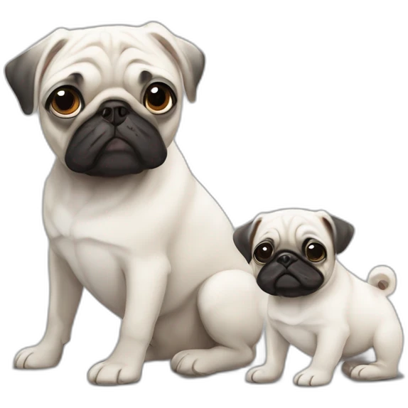2 white pugs, an adult and a little puppy emoji