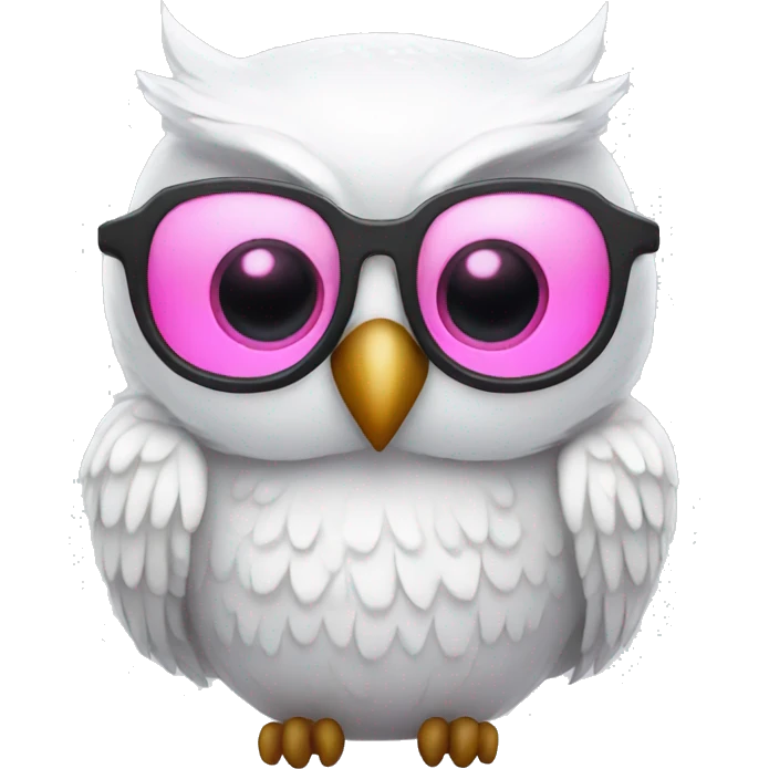 White owl with pink eyes and glasses emoji