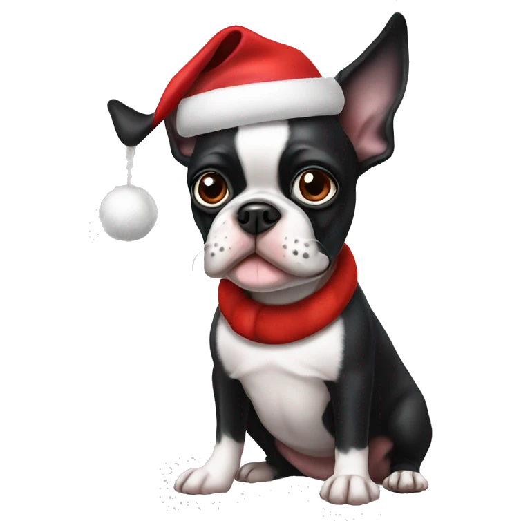 A Boston terrier with a Santa hat on emoji