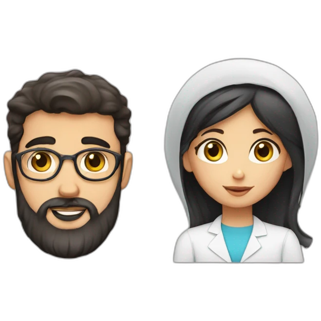 Jewish girl with ophthalmologist tall Arabic boy with beard emoji