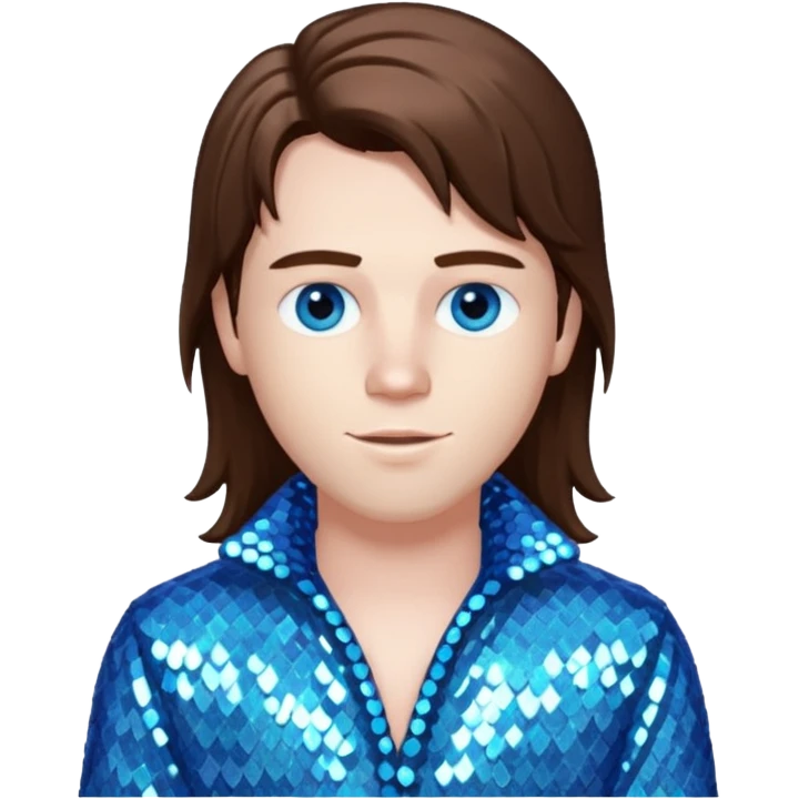 Benson Boone (b.2002), Pop Singer with blue eyes, long brown hair, icy blue sequin outfit emoji