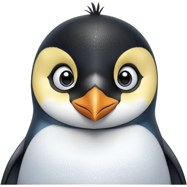 cinematic-cute-emperor-penguin-portrait-emoji,-head-tilted-playfully-and-inquisitively,-with-glossy,-pristine-plumage-accented-by-a-bright-beak-and-round,-sparkling-eyes-filled-with-curiosity,-simplified-yet-irresistibly-adorable-features zoomed into the face emoji
