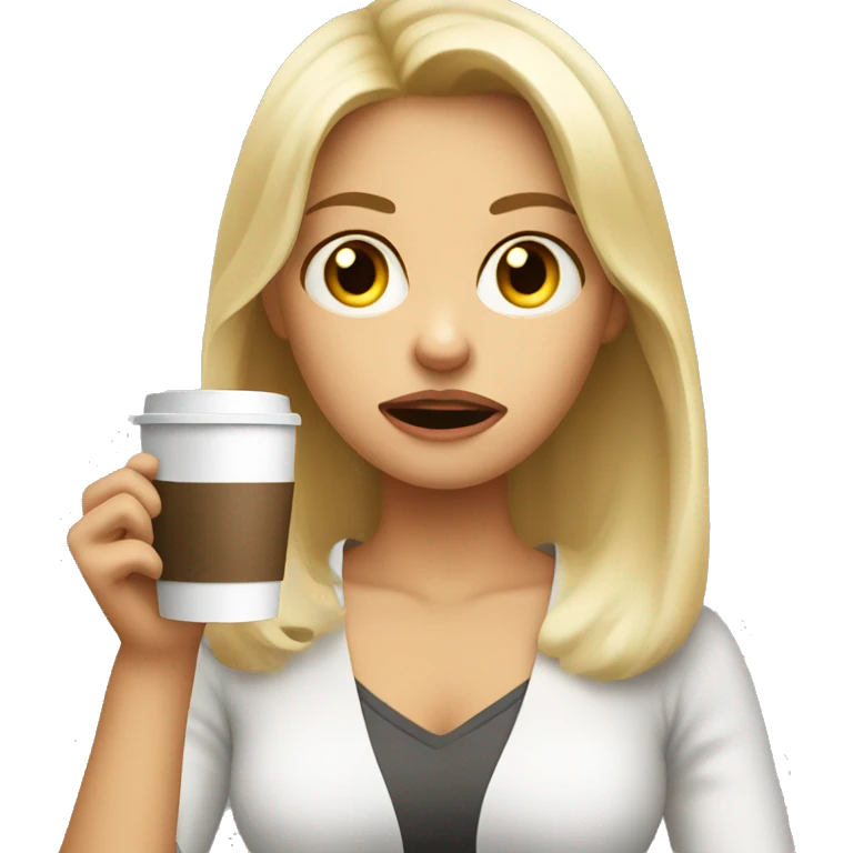 Blonde girl very annoyed rolling eyes drinking coffee emoji