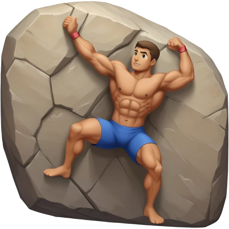 Muscly man climbing an indoor boulder emoji