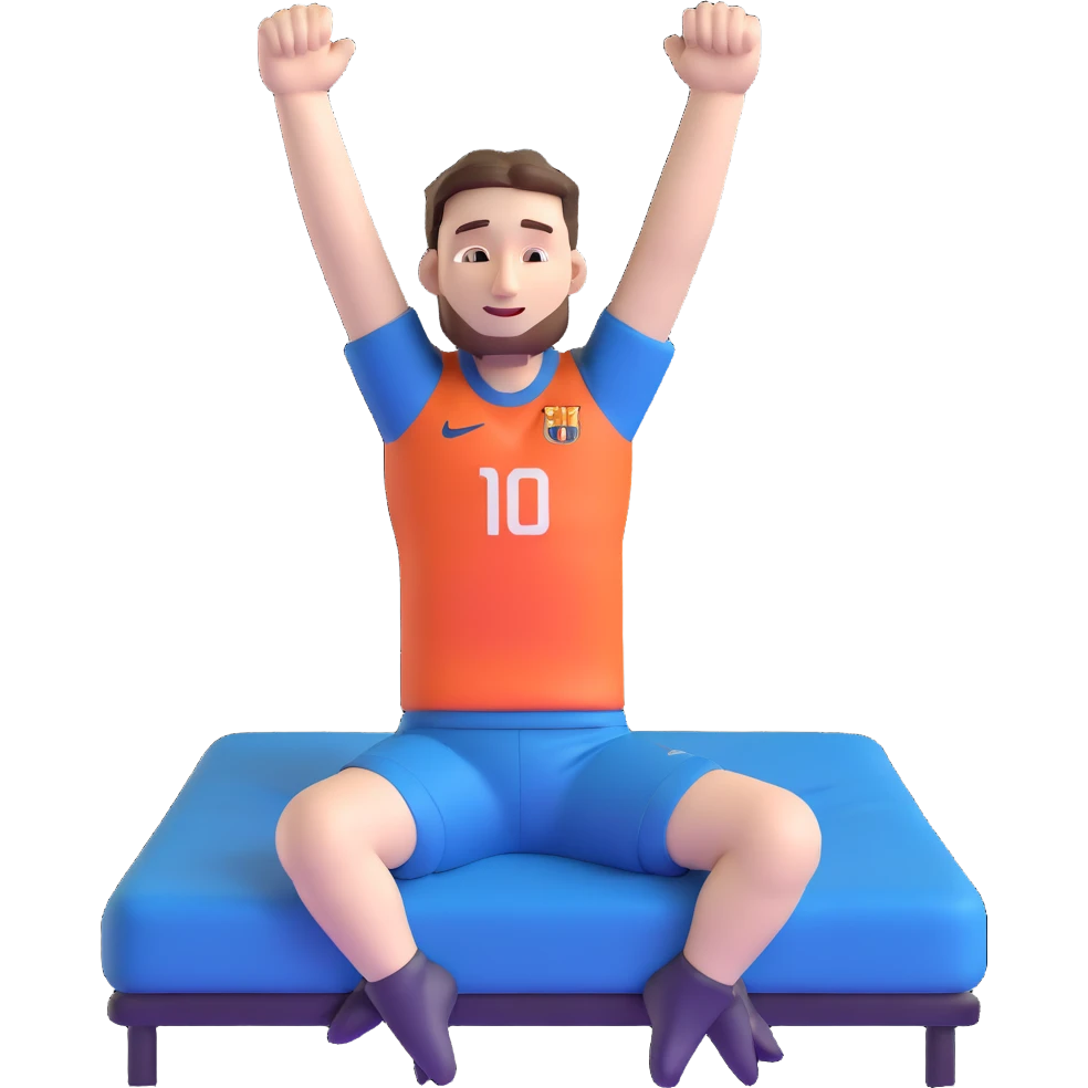 Messi waking up, stretching arms emoji