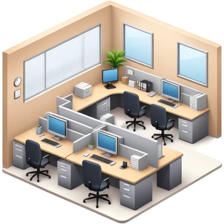 generate realistic detailed office with humans inside in 3d style emoji