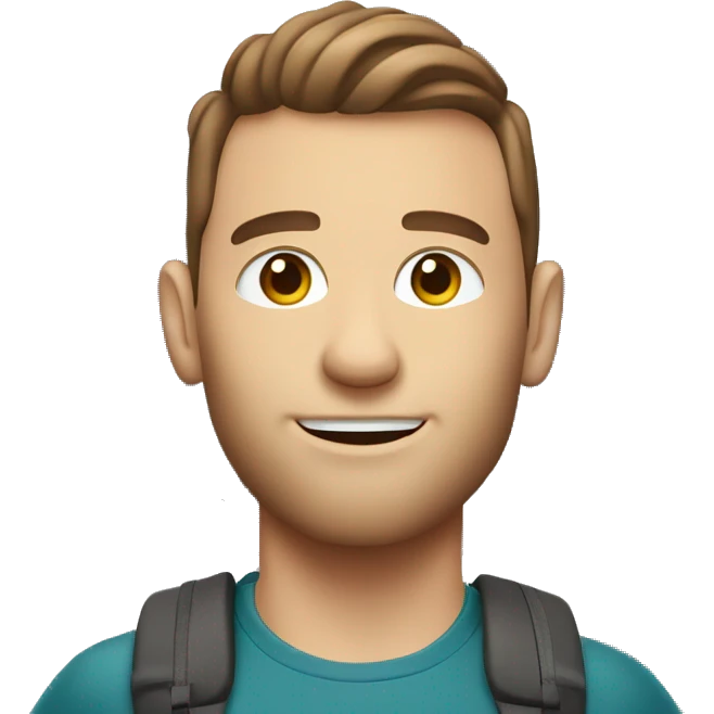 White guy with short brown hair hiking in glacier national park emoji