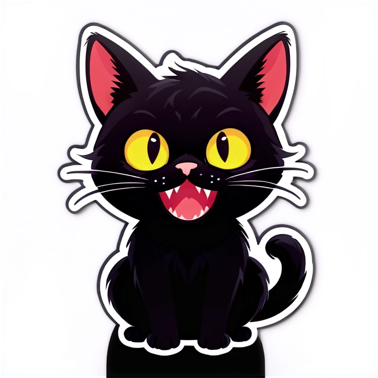 Cute black cat with closed mouth but visible fangs emoji
