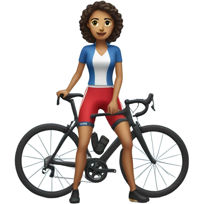 Latina cyclist standing while riding bike emoji