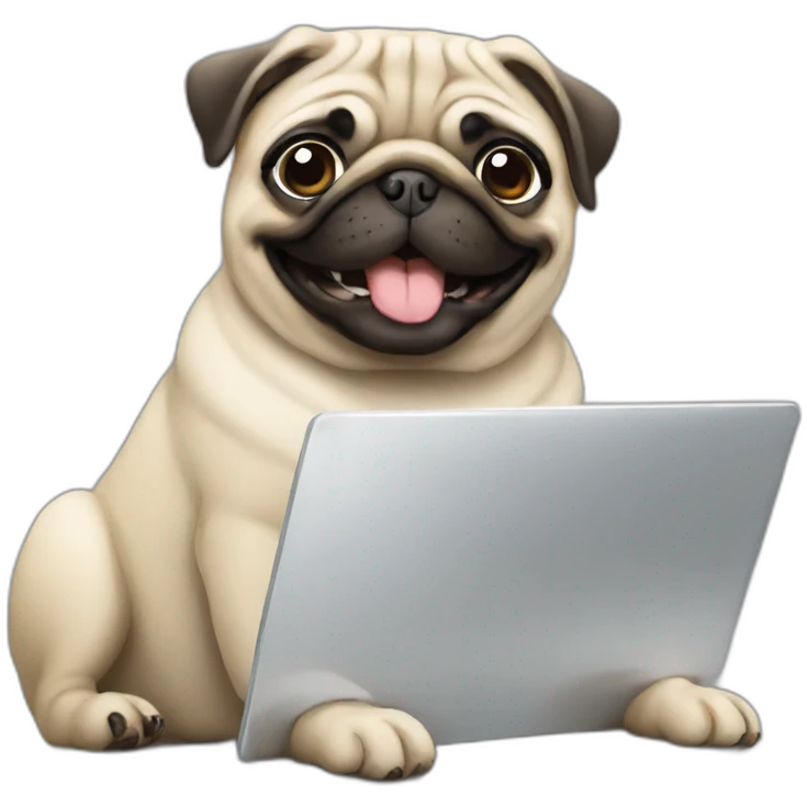 Pug smiling with a laptop emoji