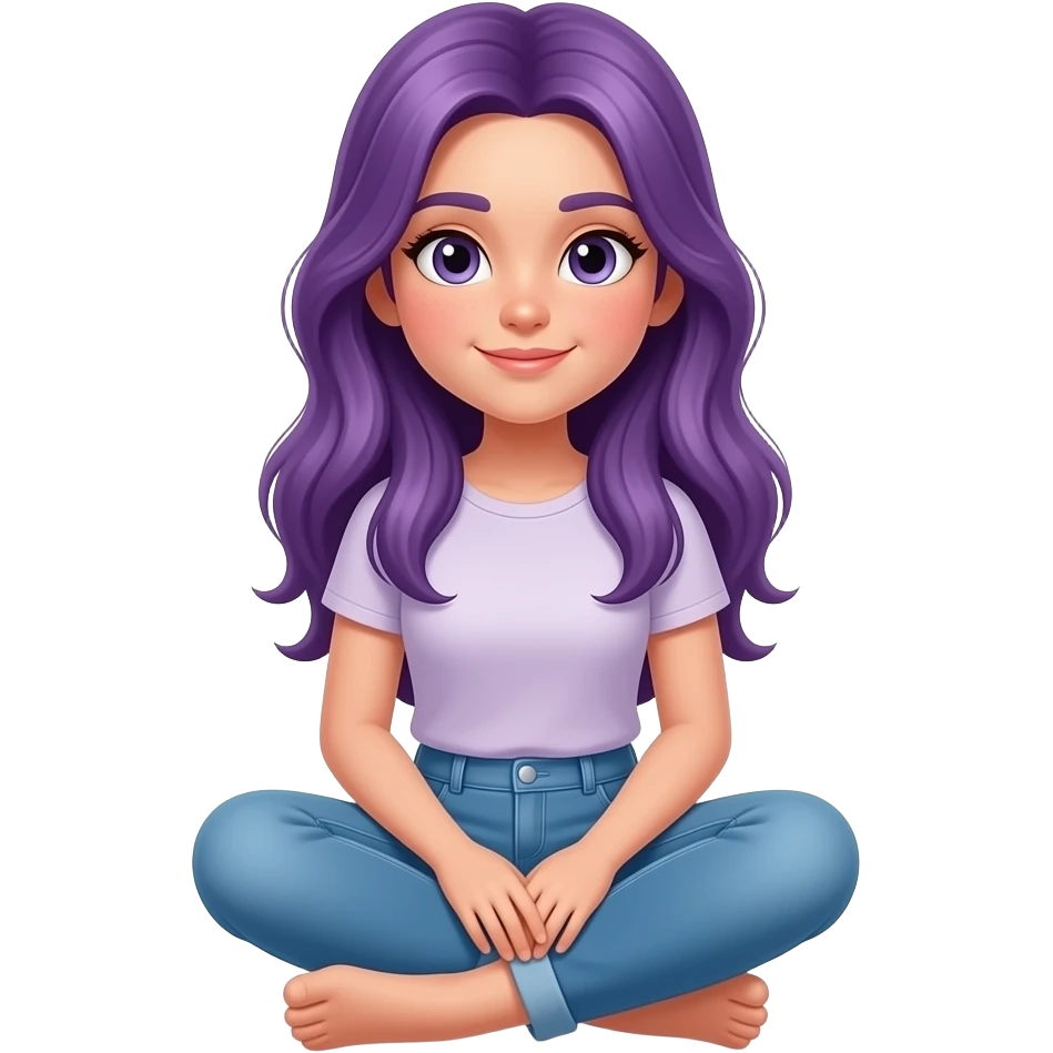GIRL WITH LONG PURPLE HAIR IS SITTING ON THE FLOOR emoji
