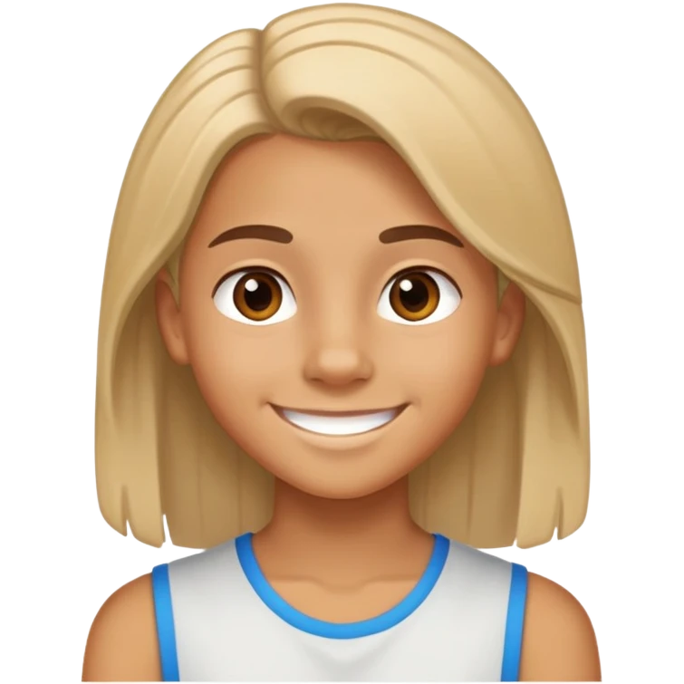 Tanned 13 year old, straight hair smiling emoji
