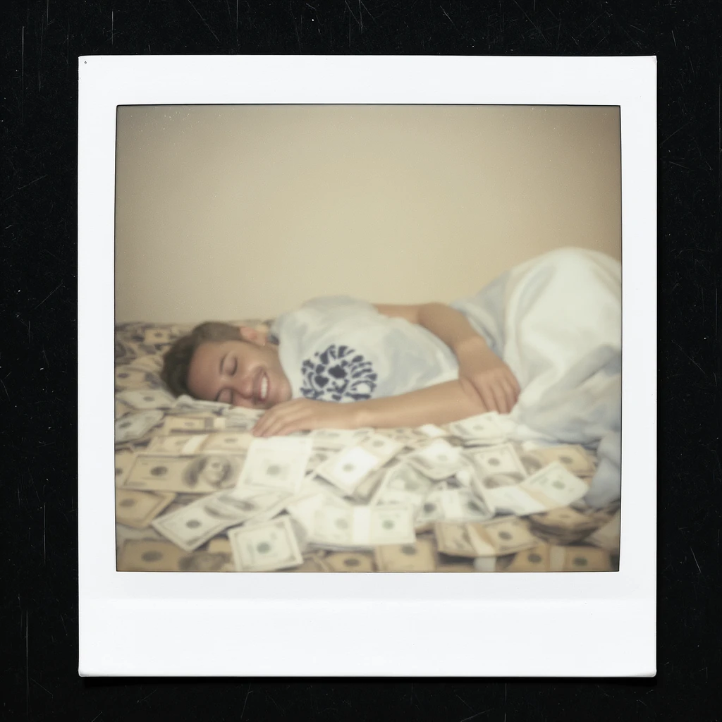 happy person napping on mattress of money emoji