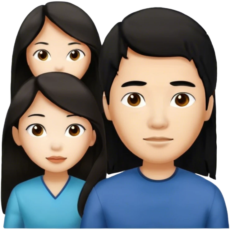 Long hair brunette Asian girl and black hair asian male couple emoji