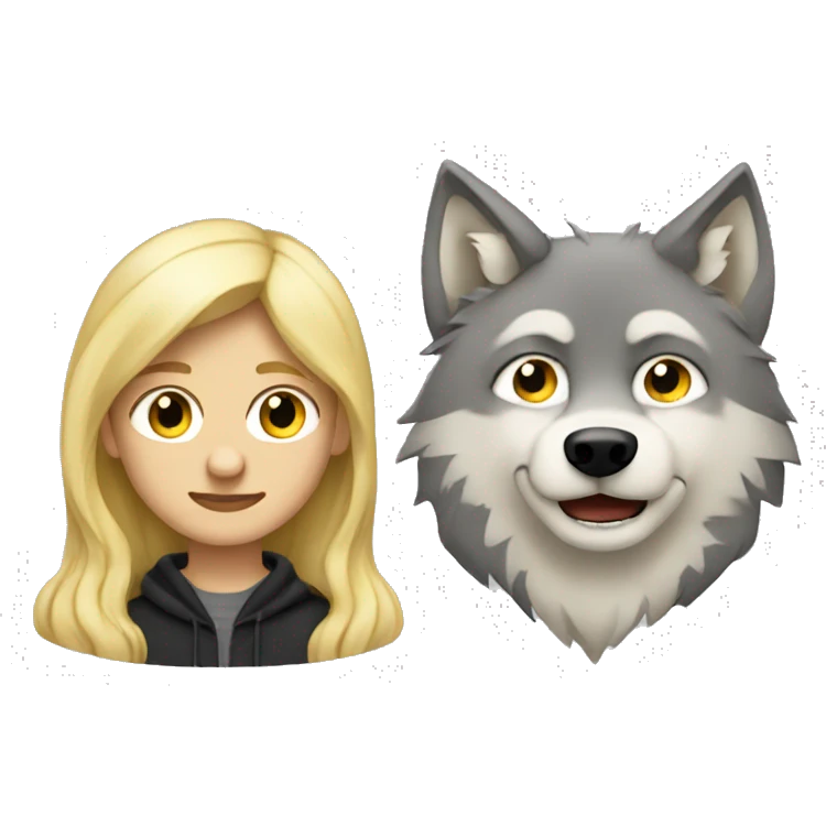 blonde hair boy next to a wolf emoji