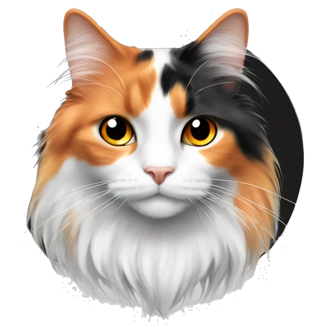 realistic long haired calico cat white orange black hair indoors scene  emoji