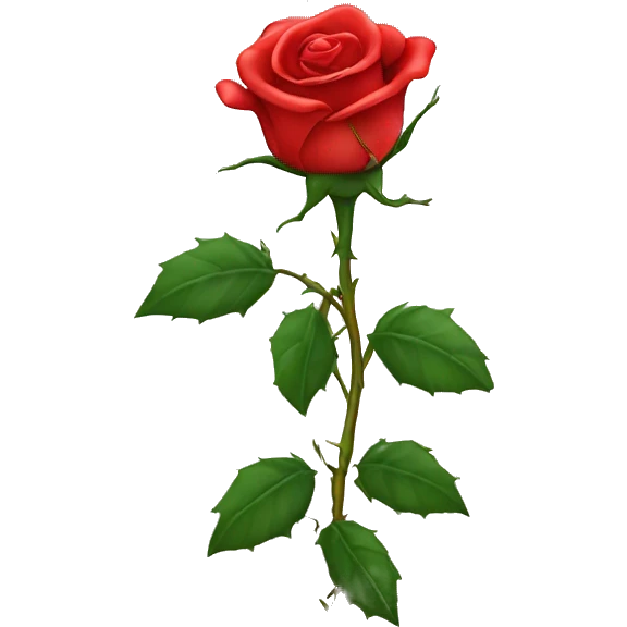 a red rose still on its prickly vine ￼ emoji