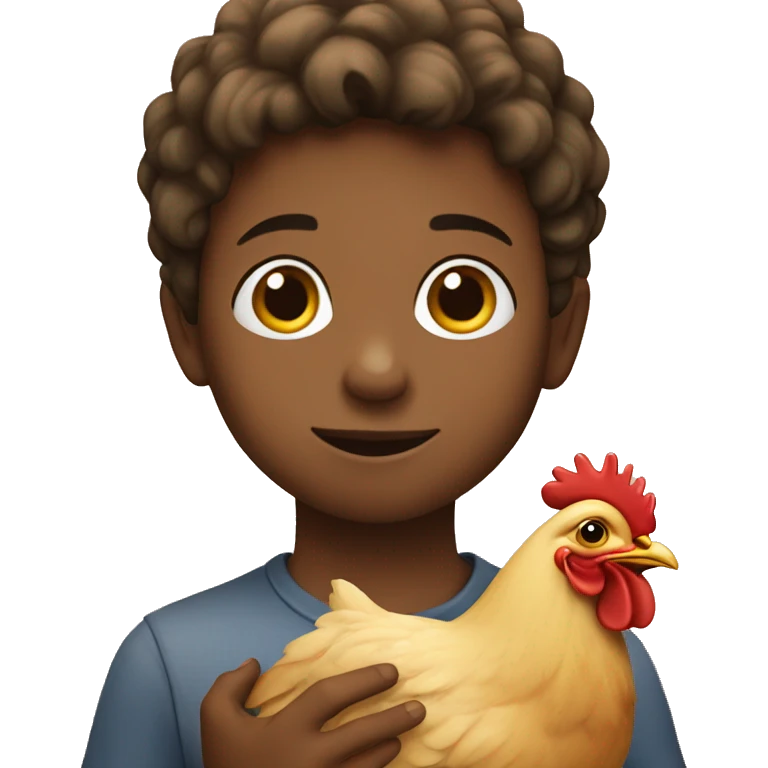 a young boy holding a chicken emoji