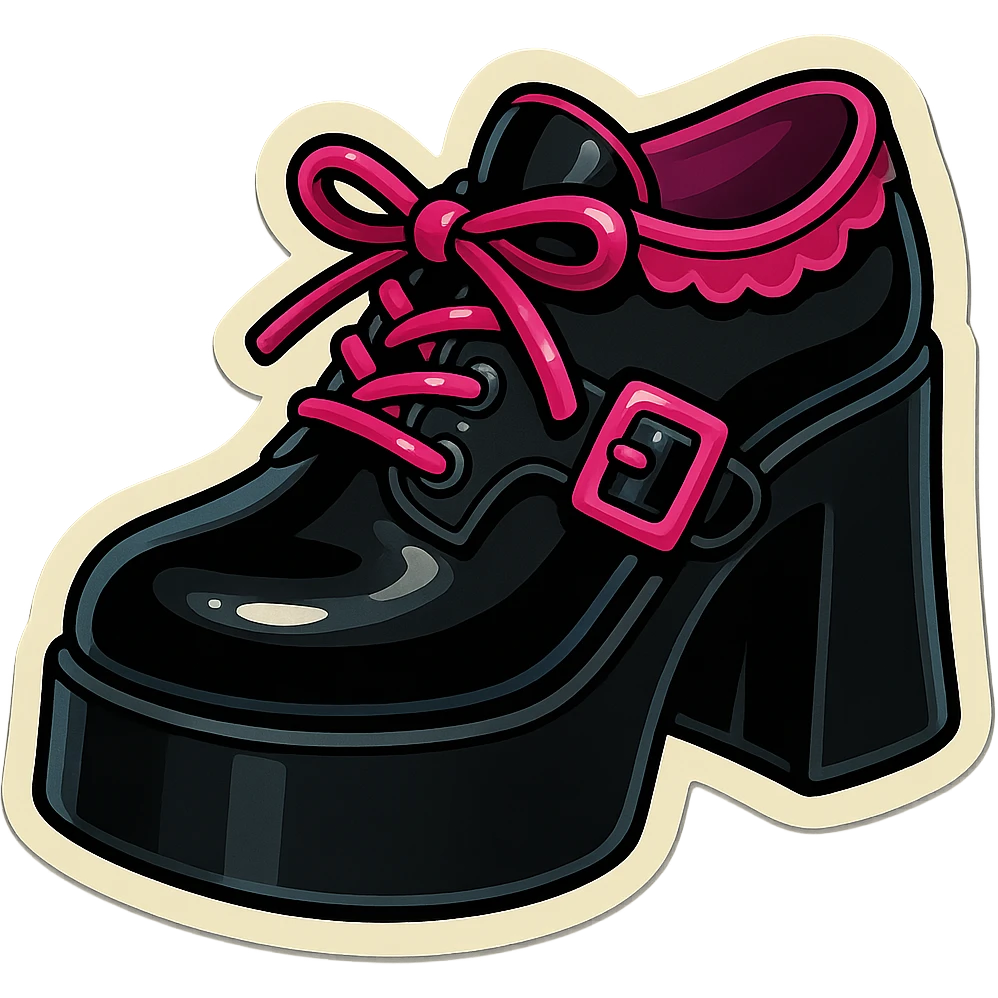 BLACKPINK-inspired gothic shoes, no hearts, playful and stylish, black and pink emoji