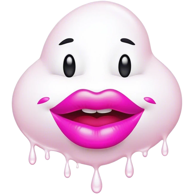 Opaque white paint drops with Floating pink glossy lips emoji