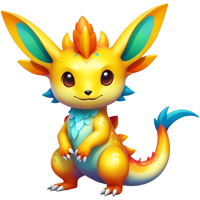 Exotic shiny rare multi-colored epic cute Fakémon-creature, full body, with random markings emoji