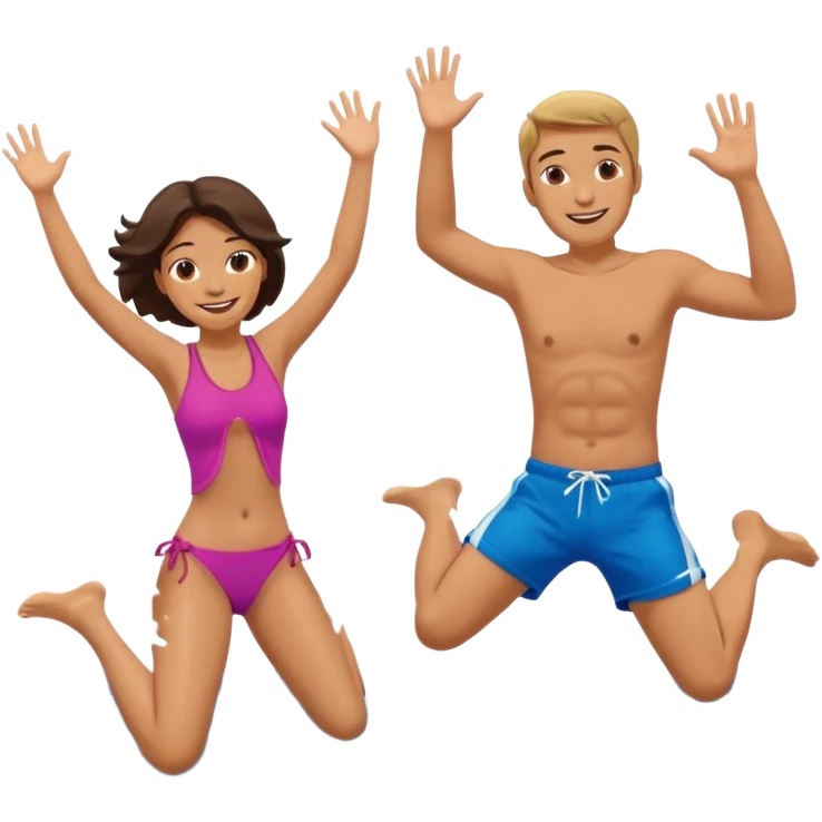 man and woman jumping into pool pool smiling  emoji