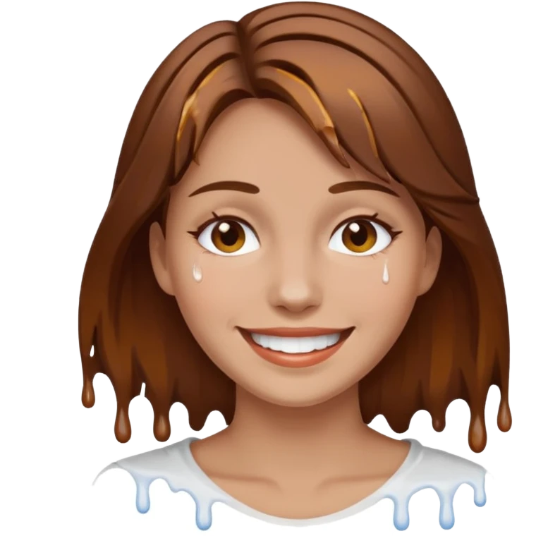 Brown Hair Woman , white paint , drip, face, happy emoji