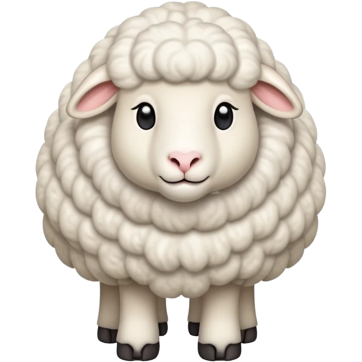 An emoji of a fluffy sheep with thick white wool, standing calmly. It has a gentle expression, small ears, and a slightly curved body, representing farm animals, wool, and peaceful nature emoji