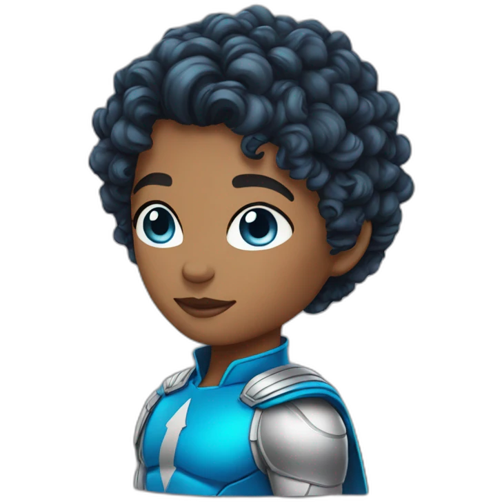 super hero short curly hair with blue eyes emoji